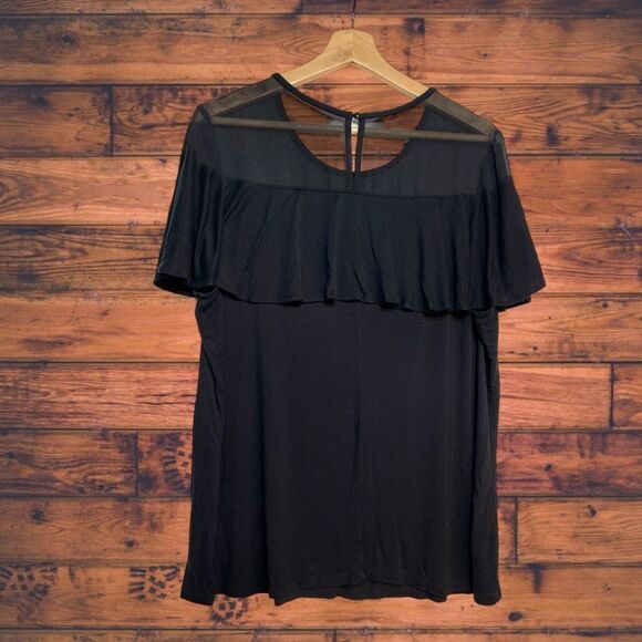 5 for $25🔥Lane Bryant Sheer Shoulder Black Shirt 18/20 - Picture 2 of 5